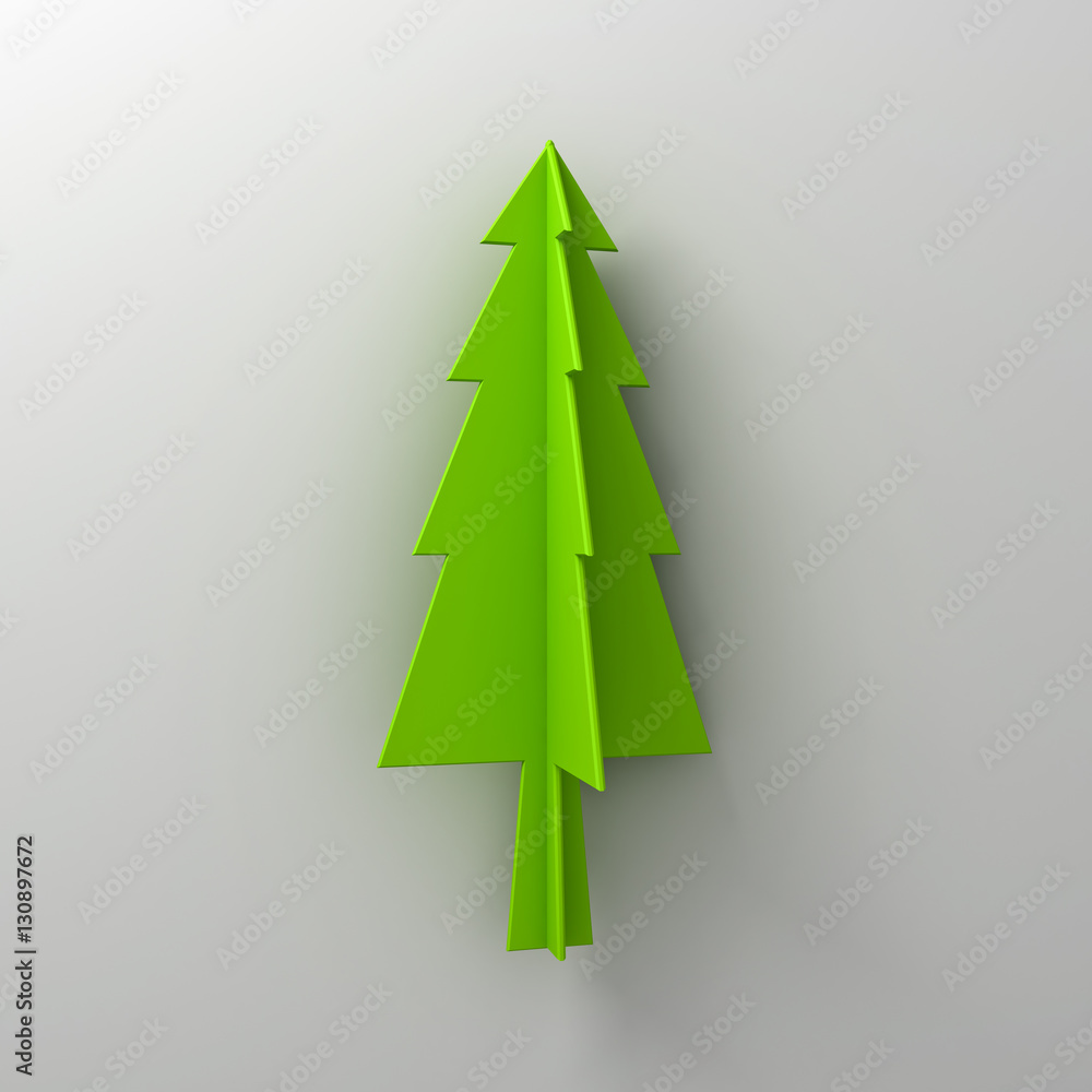 Poster green christmas tree on white background for christmas decoration with shadow 3d rendering