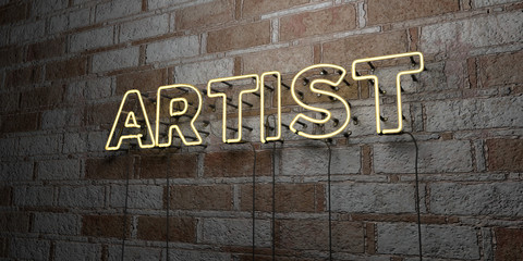 ARTIST - Glowing Neon Sign on stonework wall - 3D rendered royalty free stock illustration.  Can be used for online banner ads and direct mailers..