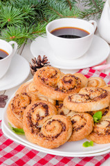 Homemade cookies with walnuts, chocolate and cinnamon for Christmas or New Year