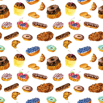 seamless pattern with watercolor bakery