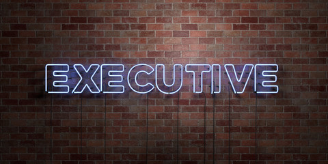 EXECUTIVE - fluorescent Neon tube Sign on brickwork - Front view - 3D rendered royalty free stock picture. Can be used for online banner ads and direct mailers..