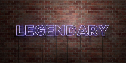 LEGENDARY - fluorescent Neon tube Sign on brickwork - Front view - 3D rendered royalty free stock picture. Can be used for online banner ads and direct mailers..