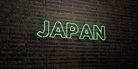 JAPAN -Realistic Neon Sign on Brick Wall background - 3D rendered royalty free stock image. Can be used for online banner ads and direct mailers..