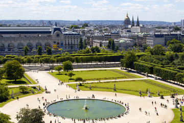 Aerial view of Jardin Des Tuileries and Paris cityscape. Expansi