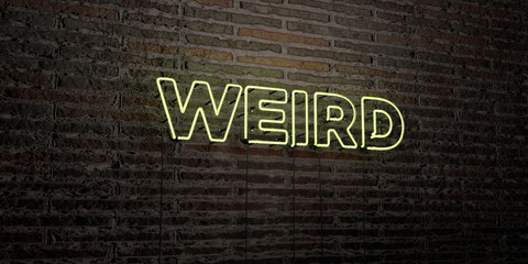 WEIRD -Realistic Neon Sign on Brick Wall background - 3D rendered royalty free stock image. Can be used for online banner ads and direct mailers..