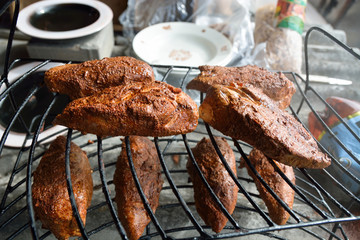 Smoked chiken on grill