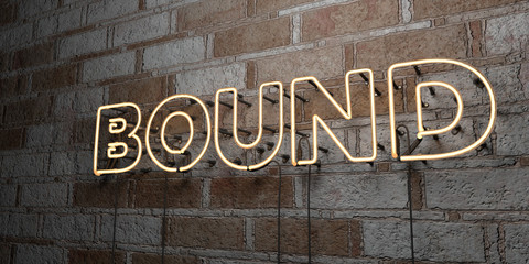 BOUND - Glowing Neon Sign on stonework wall - 3D rendered royalty free stock illustration.  Can be used for online banner ads and direct mailers..