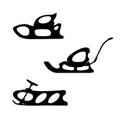 Winter. Sled. Hand drawn vector set of three sleds