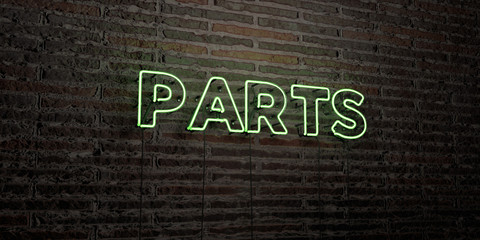 PARTS -Realistic Neon Sign on Brick Wall background - 3D rendered royalty free stock image. Can be used for online banner ads and direct mailers..