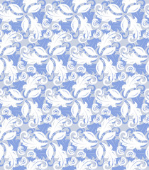 Floral vector light blue and white ornament. Seamless abstract classic background with flowers. Pattern with repeating elements