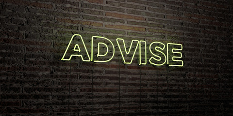 ADVISE -Realistic Neon Sign on Brick Wall background - 3D rendered royalty free stock image. Can be used for online banner ads and direct mailers..