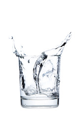 Glass of water with ice cube isolated on a white