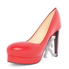 3d toon in Santa hat under high heeled red shoe