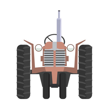 Agricultural tractor icon. Classic tractor front view with flat color style design.