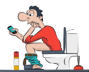 a man sitting on the toilet with your phone