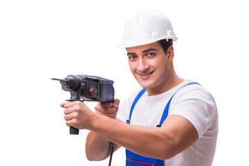 Man with drill isolated on the white