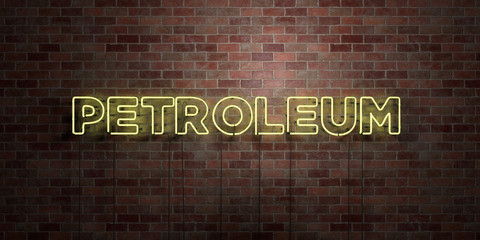 PETROLEUM - fluorescent Neon tube Sign on brickwork - Front view - 3D rendered royalty free stock picture. Can be used for online banner ads and direct mailers..