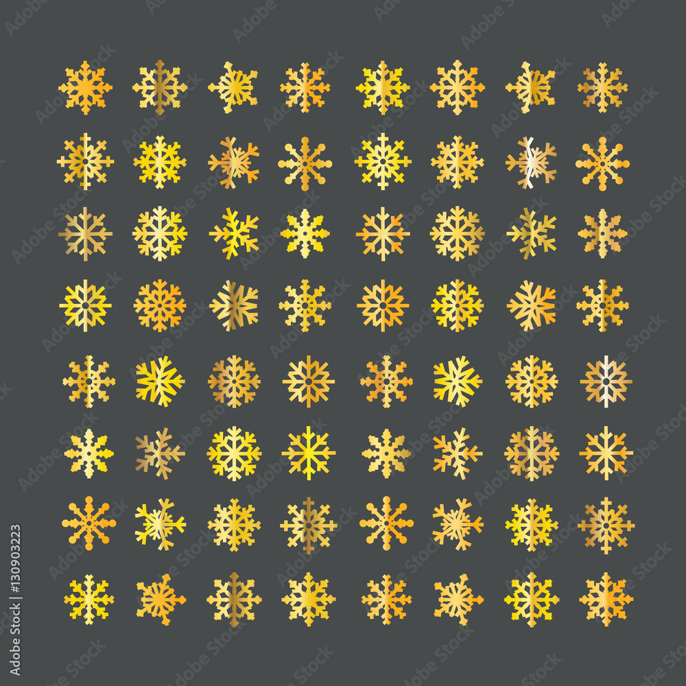 Poster Different vector golden snowflakes collection isolated on transp