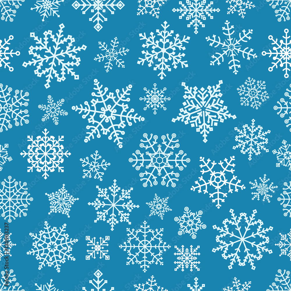 Poster different vector snowflakes seamless pattern. vector ice crystal
