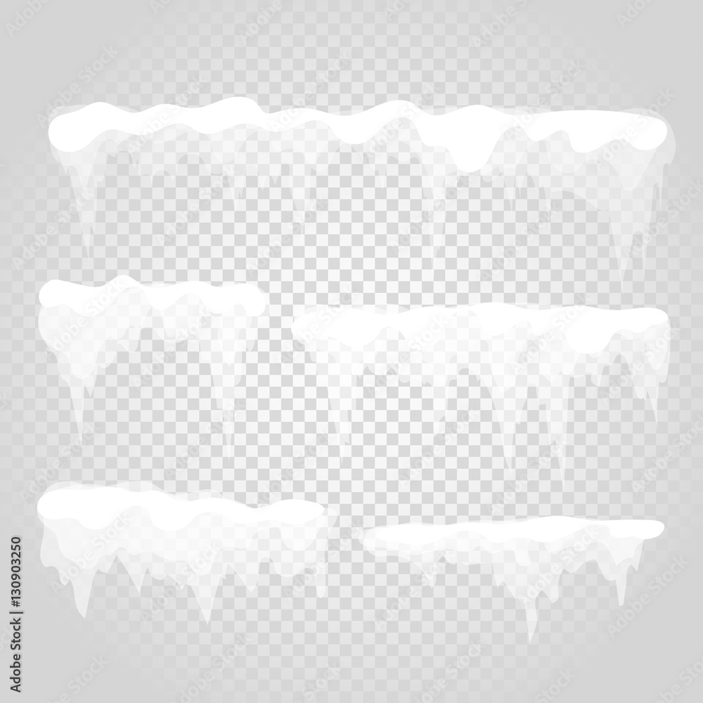 Poster vector icicle and snow elements on transparent background. diffe