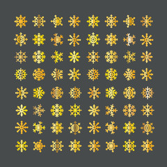 Different vector golden snowflakes collection isolated on transp