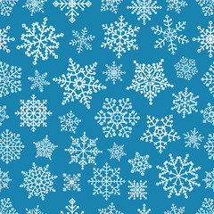 Different vector snowflakes seamless pattern. Vector ice crystal
