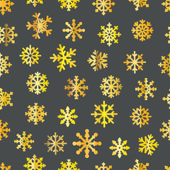 Different golden vector snowflakes seamless pattern. Vector ice