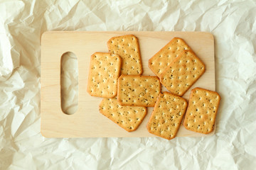 Cracker on wood.