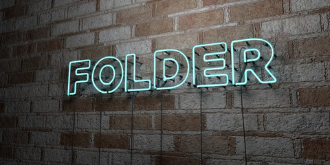 Fototapeta na wymiar FOLDER - Glowing Neon Sign on stonework wall - 3D rendered royalty free stock illustration. Can be used for online banner ads and direct mailers..