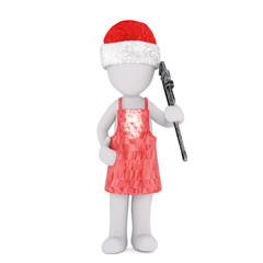 3d toon in apron and Santa hat with wrench
