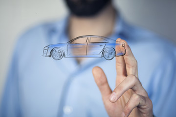 man hand car on the white background
