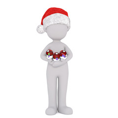 3d toon in Santa hat holding Xmas baubles