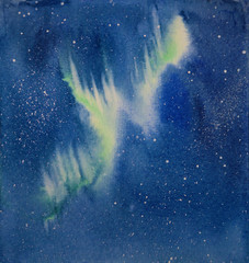 Aurora Borealis watercolor painting
