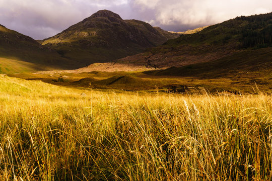 Scottish Highlands in autumn with a beautiful sunset