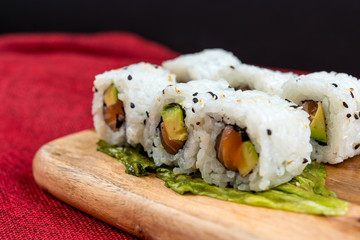 Japanese food Sushi Roll Maki of Salmon and avocado