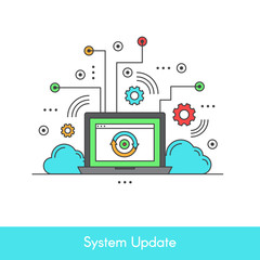 Isolated Vector Icon Stye Illustration of Computer System Data Update or Synchronize with Process, Replacing with New Software
