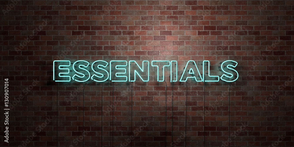 Fototapete ESSENTIALS - fluorescent Neon tube Sign on brickwork - Front view - 3D rendered royalty free stock picture. Can be used for online banner ads and direct mailers..
