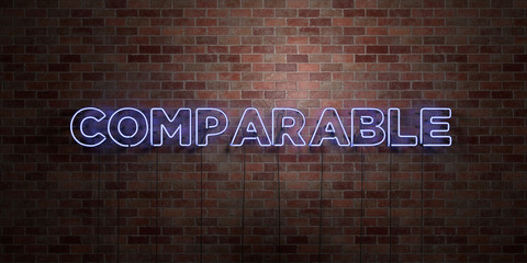 COMPARABLE - fluorescent Neon tube Sign on brickwork - Front view - 3D rendered royalty free stock picture. Can be used for online banner ads and direct mailers..