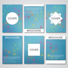 Set of business templates for brochure, flyer, cover magazine in A4 size. Structure molecule DNA and neurons. Geometric abstract background. Medicine, science, technology. Scalable vector graphics.