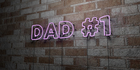 DAD #1 - Glowing Neon Sign on stonework wall - 3D rendered royalty free stock illustration.  Can be used for online banner ads and direct mailers..