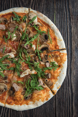 Pizza with chicken and mushrooms