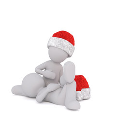 3d toon couple in Santa hats relaxing