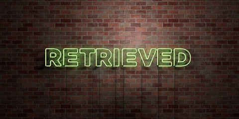 RETRIEVED - fluorescent Neon tube Sign on brickwork - Front view - 3D rendered royalty free stock picture. Can be used for online banner ads and direct mailers..