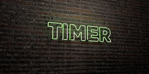 TIMER -Realistic Neon Sign on Brick Wall background - 3D rendered royalty free stock image. Can be used for online banner ads and direct mailers..