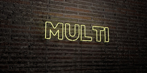 MULTI -Realistic Neon Sign on Brick Wall background - 3D rendered royalty free stock image. Can be used for online banner ads and direct mailers..