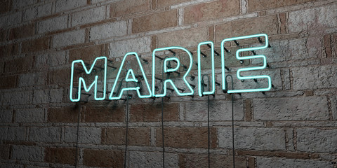MARIE - Glowing Neon Sign on stonework wall - 3D rendered royalty free stock illustration.  Can be used for online banner ads and direct mailers..
