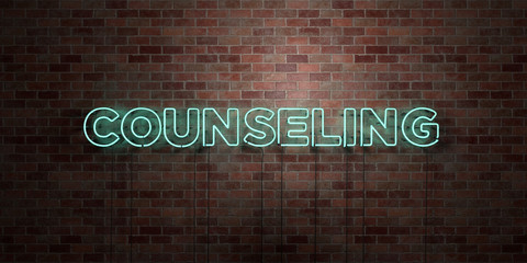 COUNSELING - fluorescent Neon tube Sign on brickwork - Front view - 3D rendered royalty free stock picture. Can be used for online banner ads and direct mailers..