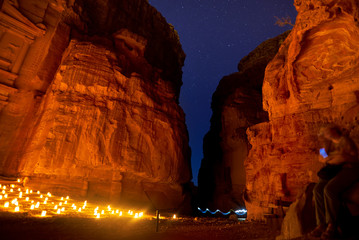 Ancient city of Petra by night, Jordan