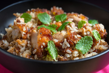 Homemade Chinese fried rice with chicken