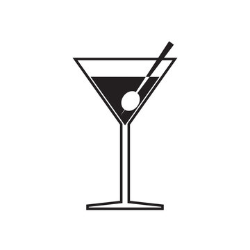 Simple flat martini glass icon, grayscale on white background